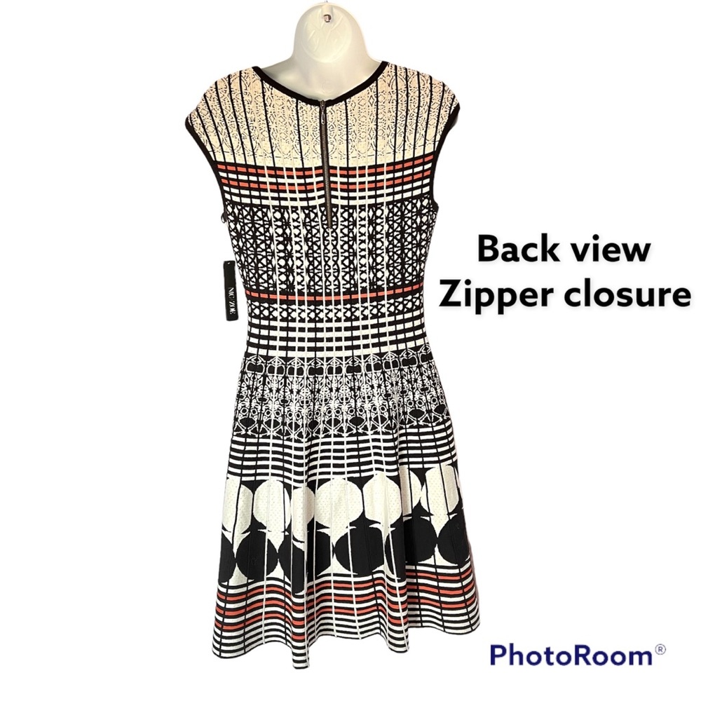 Nic + Zoe Bkack white orange sleeveless midi dress cotton blend zip back Small - Picture 6 of 11